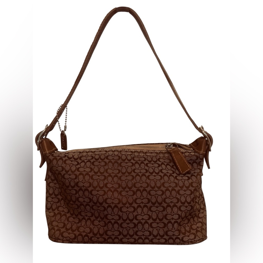 Vintage Coach Brown Signature Canvas Demi Shoulder Bag with Leather Trim - Picture 5 of 13